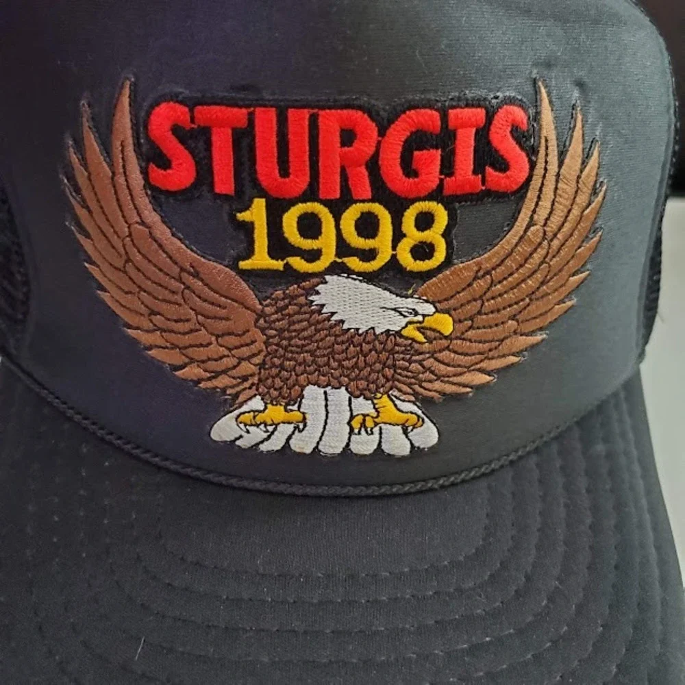 Sturgis Black Hills Motorcycle Rally 1998 Trucker Hat Black Mesh Cap Embroidered